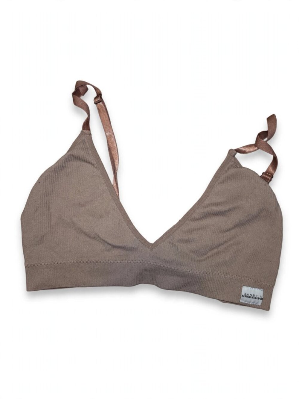 Danskin Ribbed V-Neck Bralette Taupe Wireless Adjustable Straps Size M